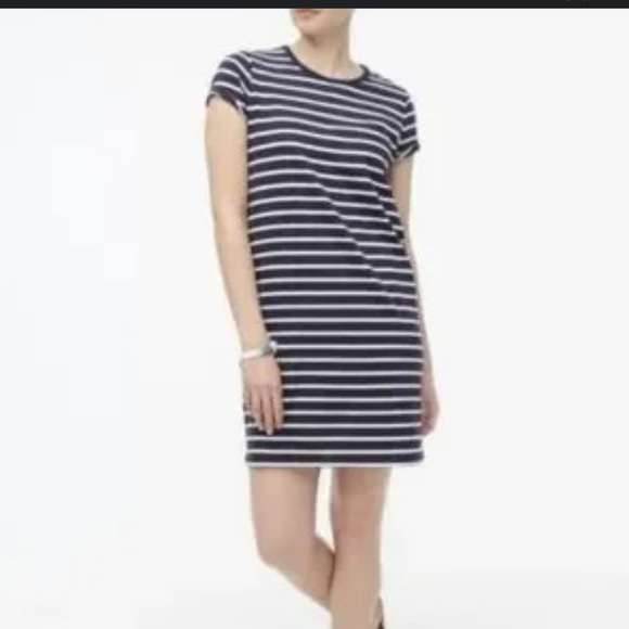 J. Crew Blue & White Striped Mini Sheath T shirt Dress Cap zipper Sleeve medium - Picture 2 of 10
